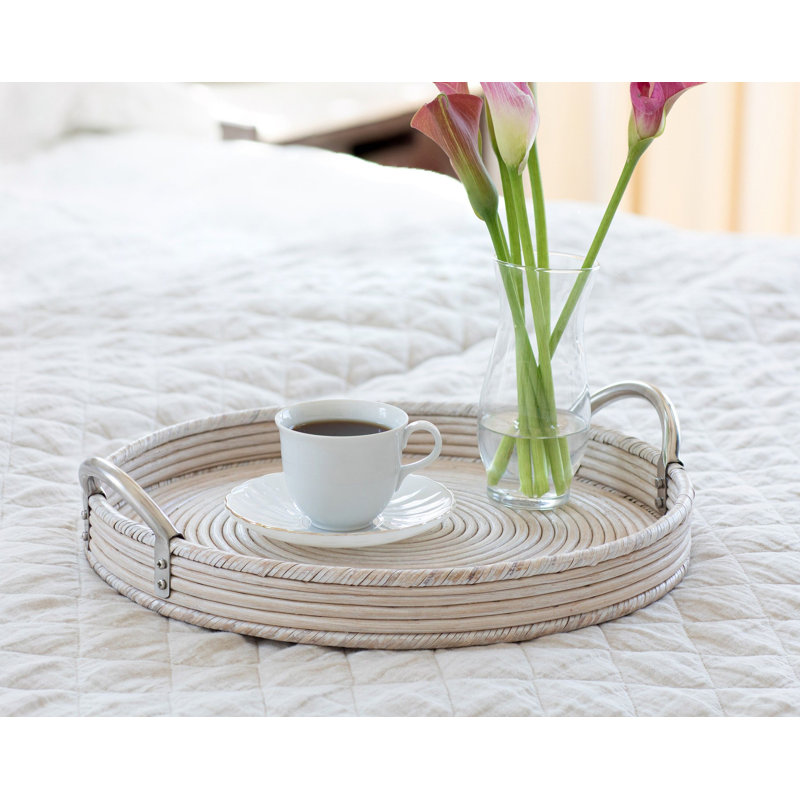 Highland Dunes Saboga Sattu Round with Stainless Steel Handles Ottoman